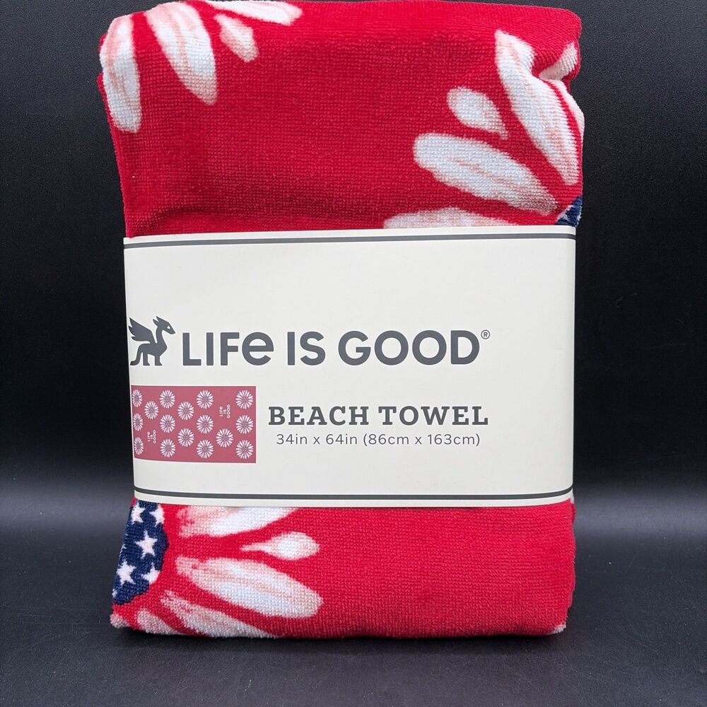 Life is Good Red Printed Beach Towel 34 x 64 in 100% Cotton Graphic Print